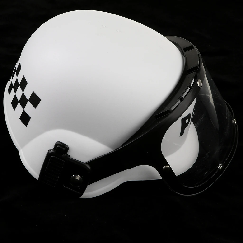 Childrens Plastic Police Costume Helmet, Cop Motorcycle Hat & Visor Child Fancy Dress Costume Pretend Role Play Game Toy