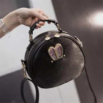 

New Fashion Lovely Cute Women Male Mini Small Black Rabbit Ears Circle Shoulder Cross Body Messenger Bag Hand Wallet for Girl