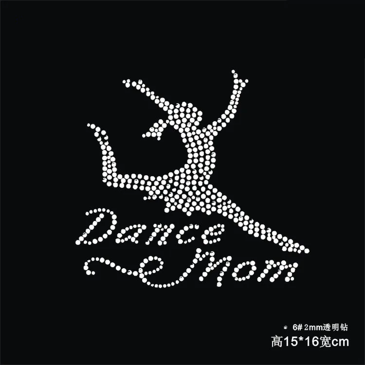 

2pc/lot dance mom hot fix rhinestone transfer motifs iron on crystal transfers design patches appliques for shirt