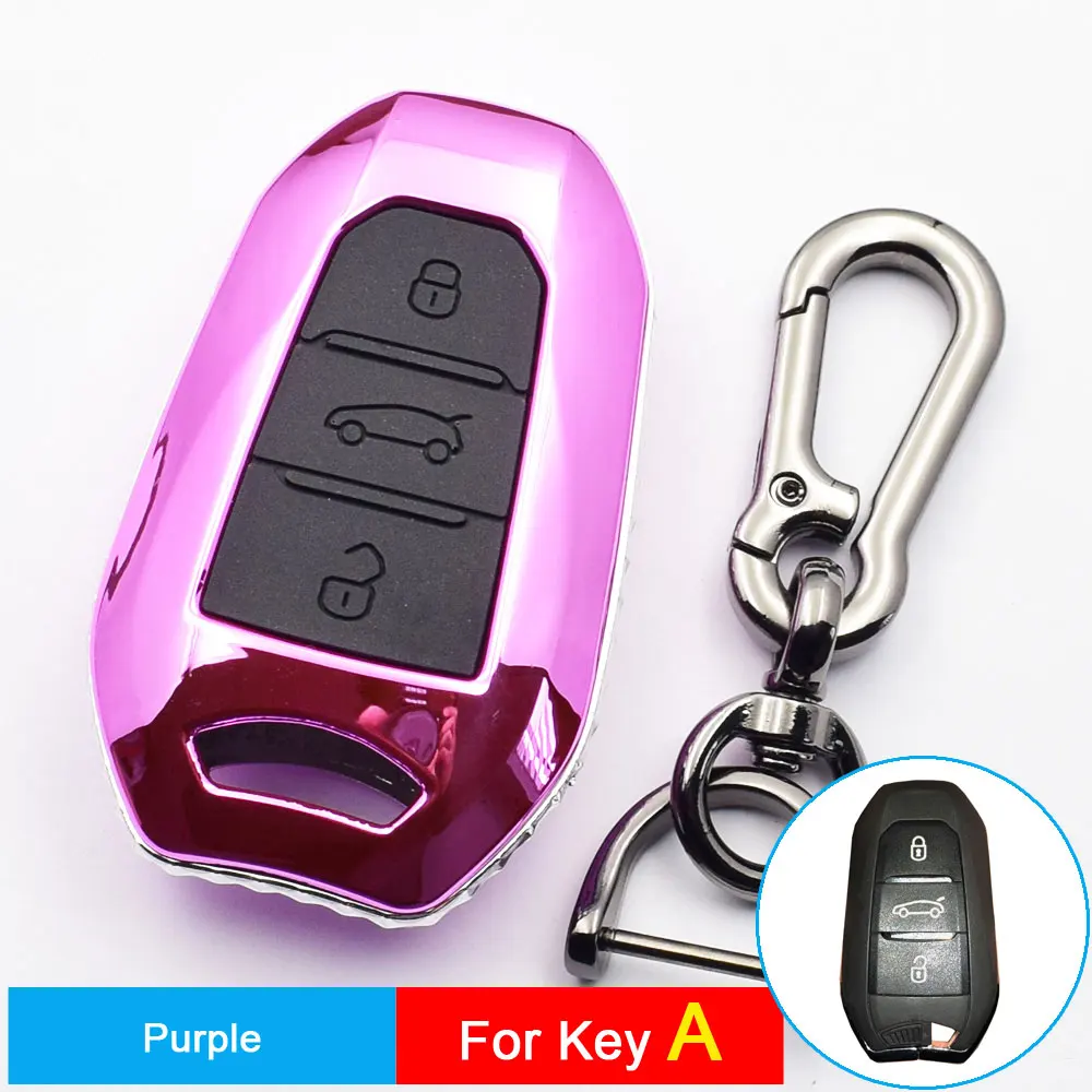 Карбоновый чехол для автомобильного ключа для Citroen C4 Grand Xsara Picasso C5 Elysee C-quarttre C3 XR Berlingo кактус Пежо чехол дистанционного брелока сумка - Название цвета: Purple-Key A