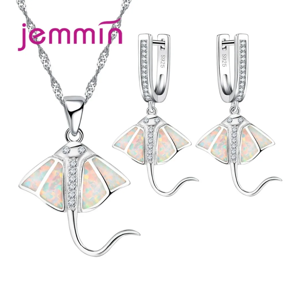 Jemmin Original Design Fish Shape Geometric Australia Opal White Stone 925 Sterling Silver Necklace Earring Jewelry Sets Woman Jemmin Original Design Fish Shape Geometric Australia Opal White Stone 925 Sterling Silver Necklace Earring Jewelry Sets Woman