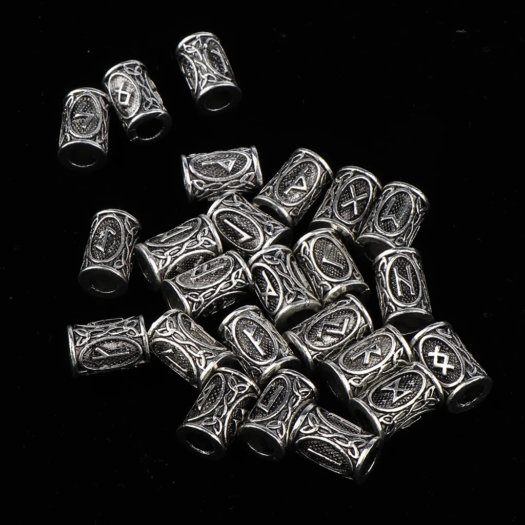 24 Pieces Norse Viking Rune Dreadlocks Beads Metal Hair Braid Ring Cuff Beards Pendants Rings Bracelet Retro DIY Accessories
