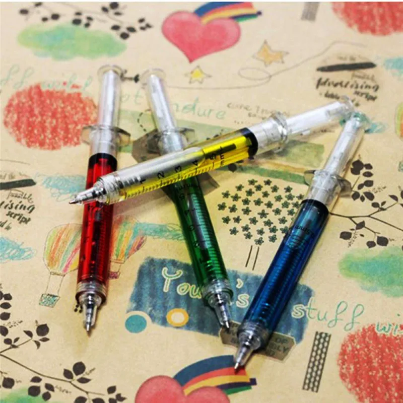 Случайный цвет оригинальная, в форме шприца Ручка Шприц своеобразная форма милые Канцтовары, шариковая ручка пуля 0,5 мм автоматическая многоразовая шариковая ручка