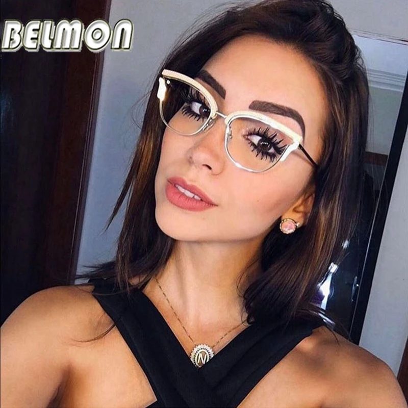 Belmon ópticas gafas graduadas mujer, montura de gafas con diamantes, transparentes, moda, RS824|Las mujeres gafas de Marcos| -