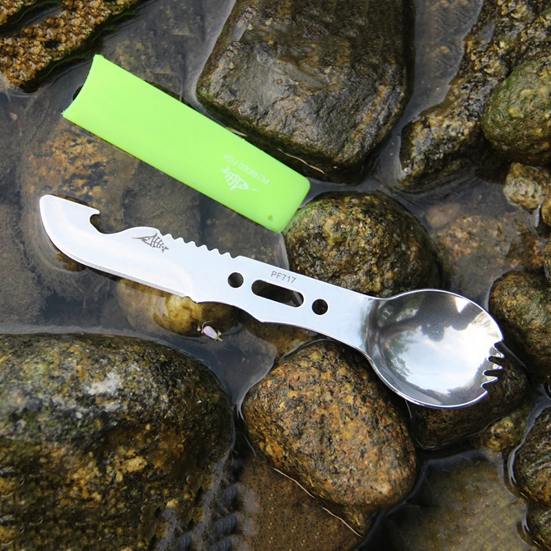 

Multipurpose Tools Fork Knife Spoon Fork Bottle Opener Tainless Steel Cutlery Hiking Outdoor Camping Survival Whistle Travel Kit