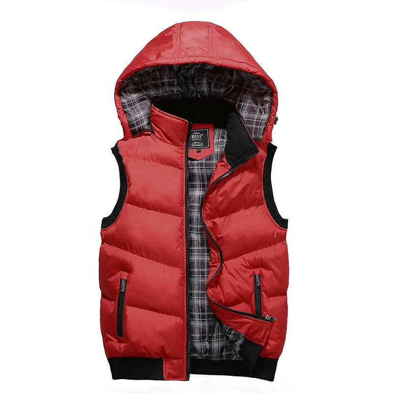 

Fashion Sleeveless Jacket Men Thickening Cotton Vest Hat Hooded Warm Vest Winter Waistcoat Men Casual Windbreaker