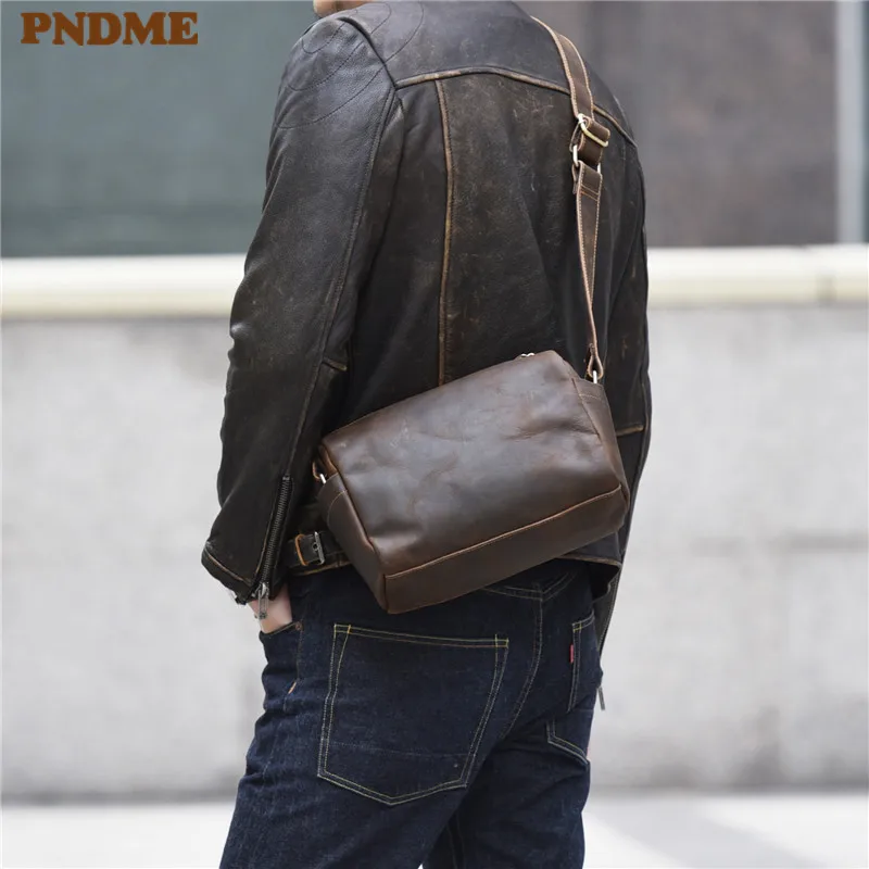 

PNDME fashion retro genuine leather men's messenger bags casual simple outdoor daily first layer cowhide teenagers shoulder bag