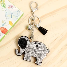 Full Rhinestone Elephant Leather Keychains Crystal Bag Pendant Key ring Key chains Key Holder Christmas Gift Jewelry Llaveros