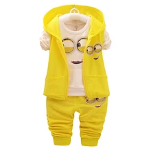 New baby girls boys Minions Clothing Sets Kids Autumn Children Cartoon Cotton Suit Hooded Vest Shirt Pants Clothing Set Hot Sell