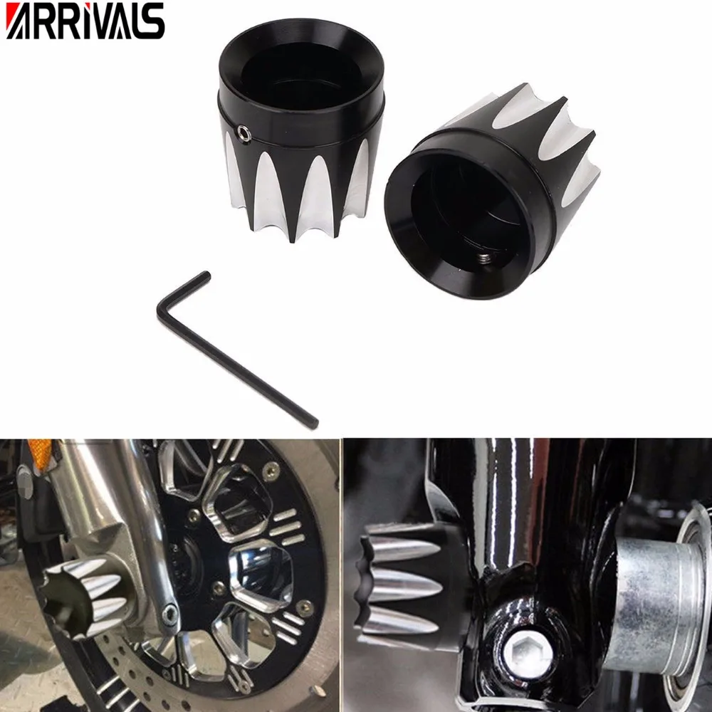 2X Black CNC Motorcycle Front Axle Nut Cover Bolt Excalibur For Harley