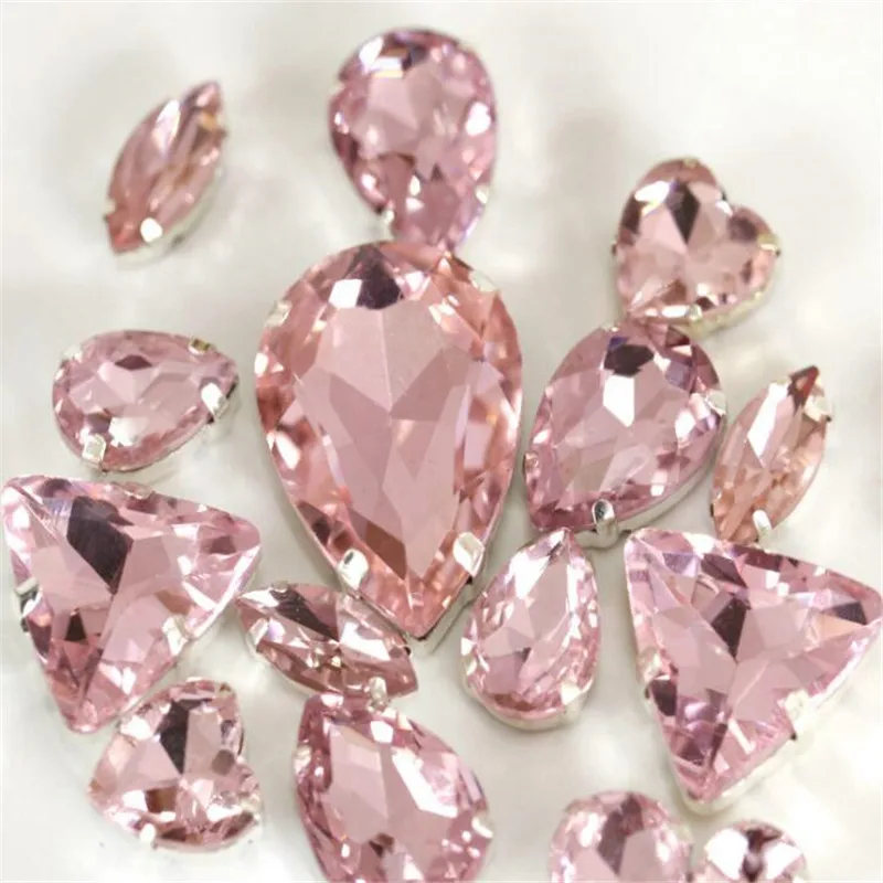 IDFIAF 25pcs Light Rose Pink Mixed Shapes Sizes Crystal Sew On