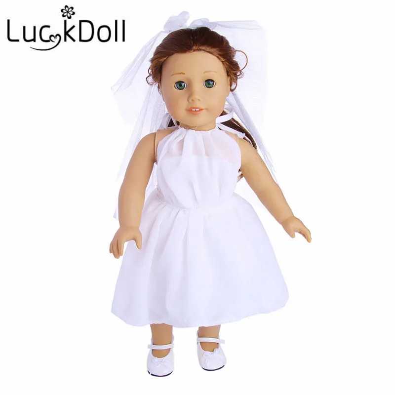 

LUCKDOLL Bridal Gown Dress & Wedding Shoes For 18 Inch American Doll Accessories For Dolls