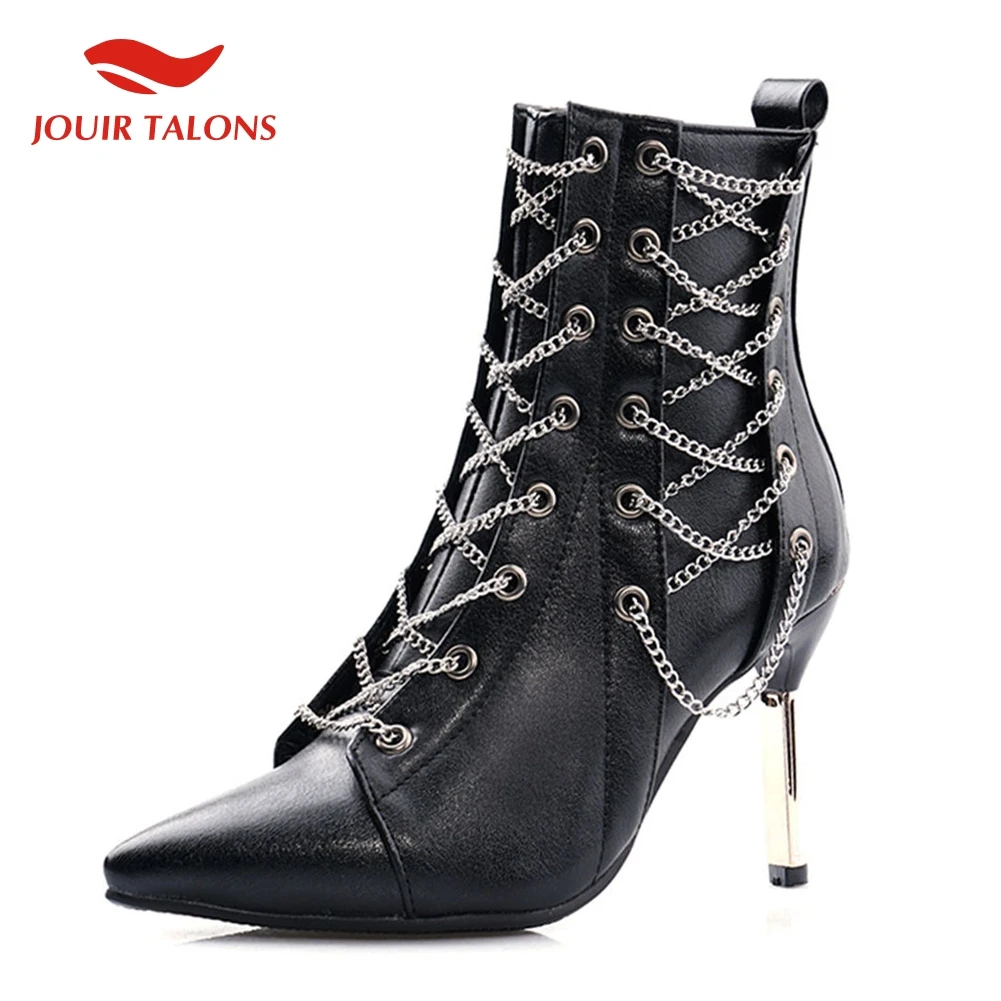 

Brand New Large Sizes 32-48 Ladies High Heels Chain Pointed Toe Prom Women Shoes Woman Party Sexy Autumn Winter Ankle Boots