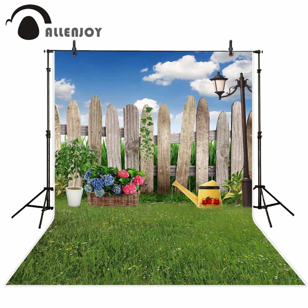 

Allenjoy Easter background photography Spring garden green meadow fence flower backdrop photo studio photophone photocall props