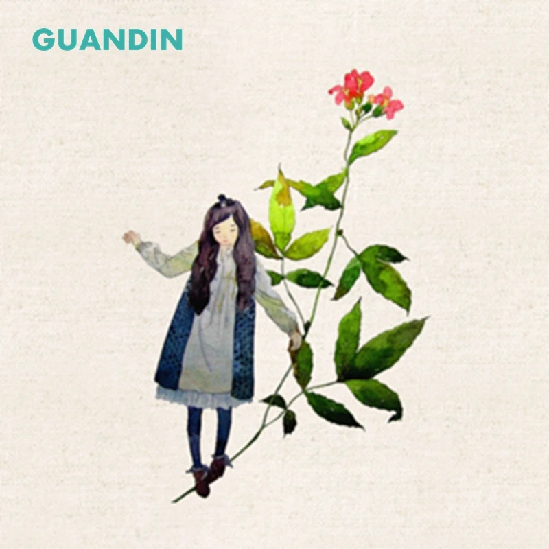

GUANDIN,20*20cm/Plain Printed Cotton Linen Fabric Girl & Leave Pattern Hand Dyed For Sewing&Quilting Table Mat/Mouse Pad/Craft