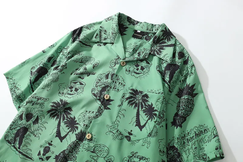 Graffiti Flamingo Palm Tree Pineapple Skull Print Shirts 3