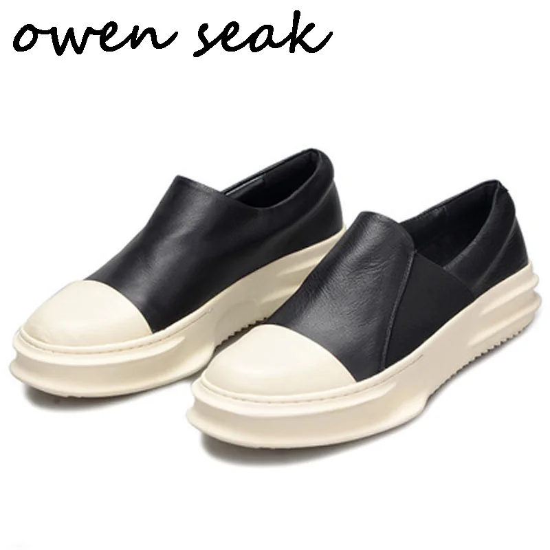 

2018 New Owen Seak Men Casual Shoes Luxury Trainers Genuine Leather Lace Up Sneakers Spring Basic Brand Flats Black Shoes