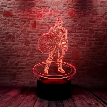 

Avengers Captain America Action Figure 3D Illusion Led Lamp Colorful Touch Nightlight Flash Glow in the Dark Luminous Toys