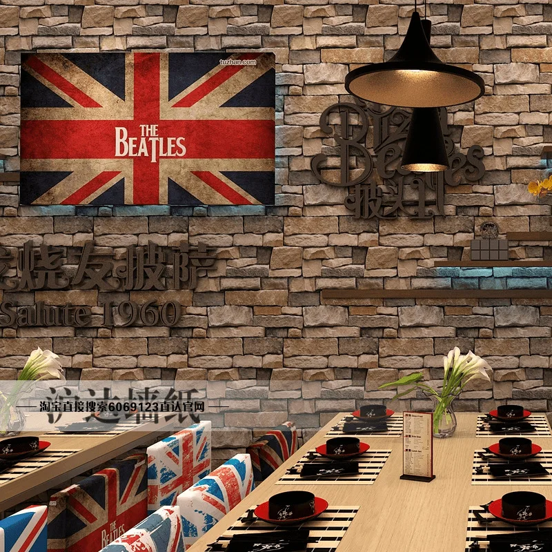 

3D simulation brick pattern brick wallpaper retro nostalgic personality stone pattern bar cafe KTV industrial style wallpaper