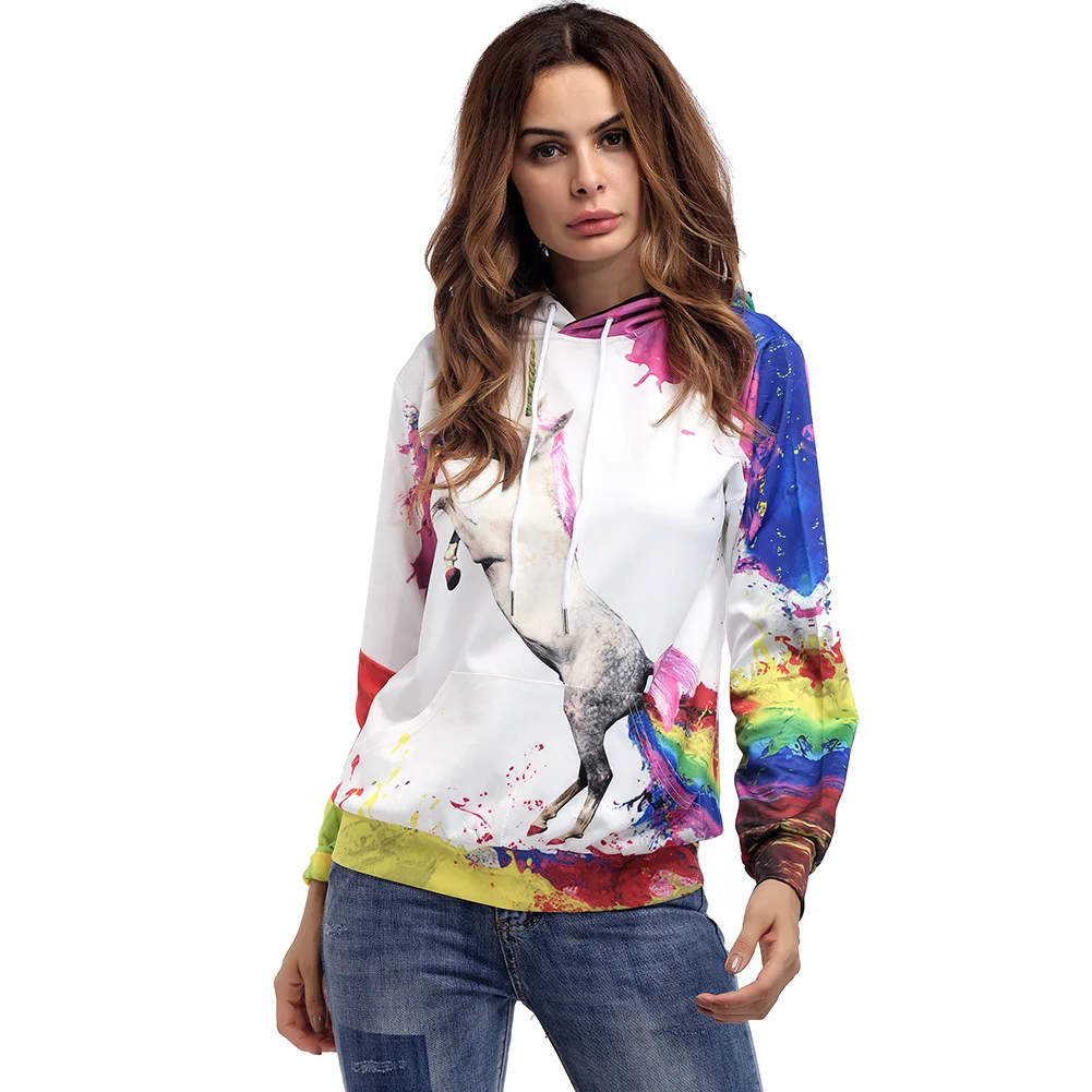 2018 Women Unicorn Printed Hoodie Pullover Sweater Jacket hooded windbreaker Female Tops Casual autumn and winter Sweatershirts