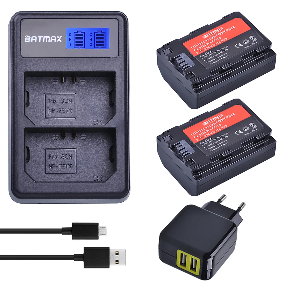 2pc NP-FZ100 NP FZ100 Camera Battery+LCD Dual USB Charger+AC Adapter for Sony NPFZ100 Alpha9 A9 Alpha9R A9R | Электроника