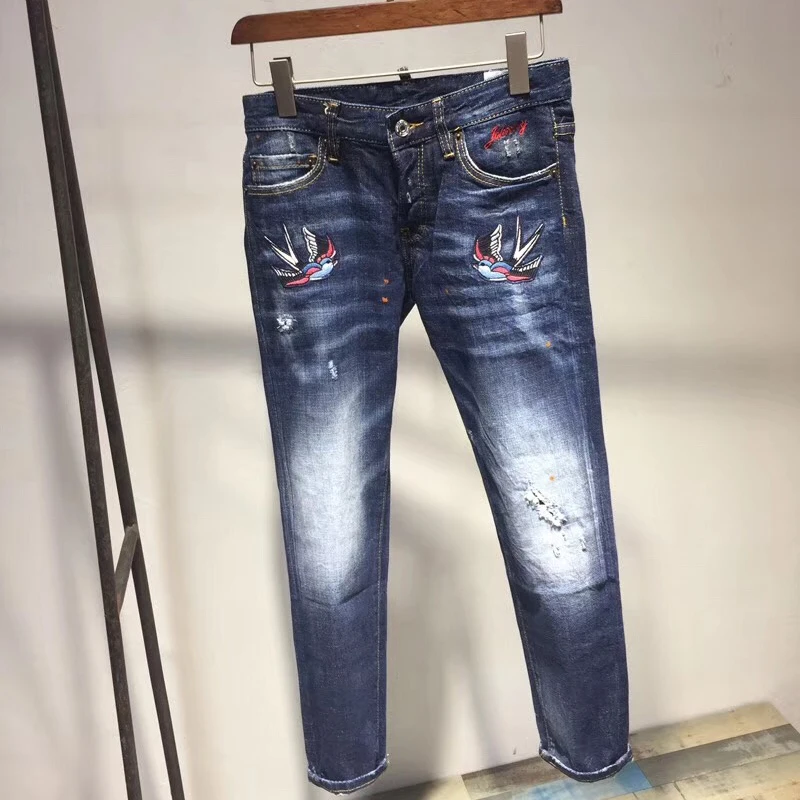 

New Fashion Women's Jeans Embroidery Swallows Pattern Skinny jeans woman Casual Jeans Plus Size Mid Waist Pants