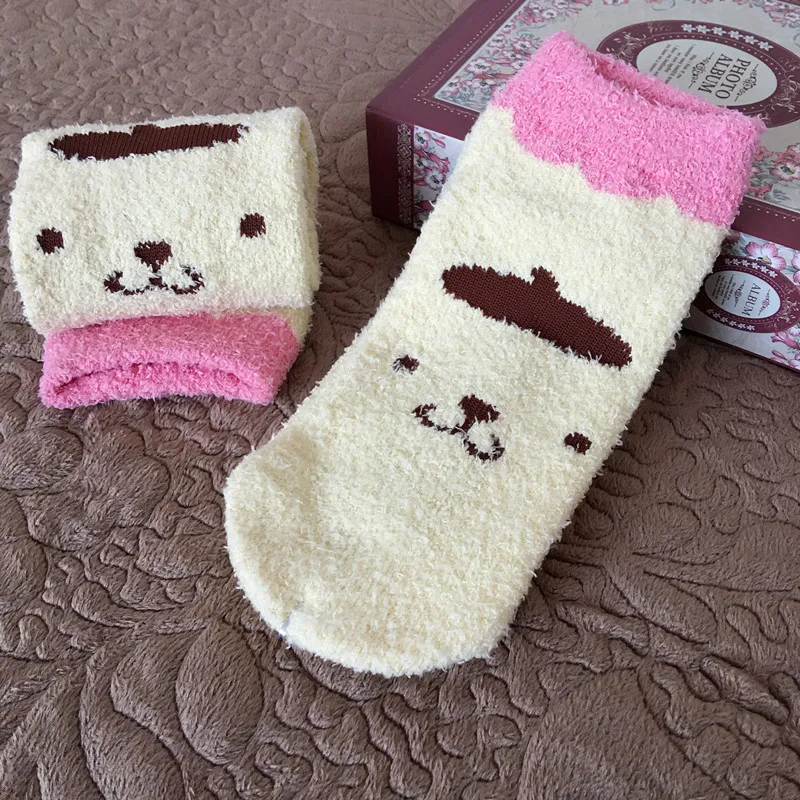 

Winter Korean Women Socks Funny Socks Coralline Keep Warm Lazy Bear Soft Small Bear Plush Cotton Cartoon Casual Autumn Cotton