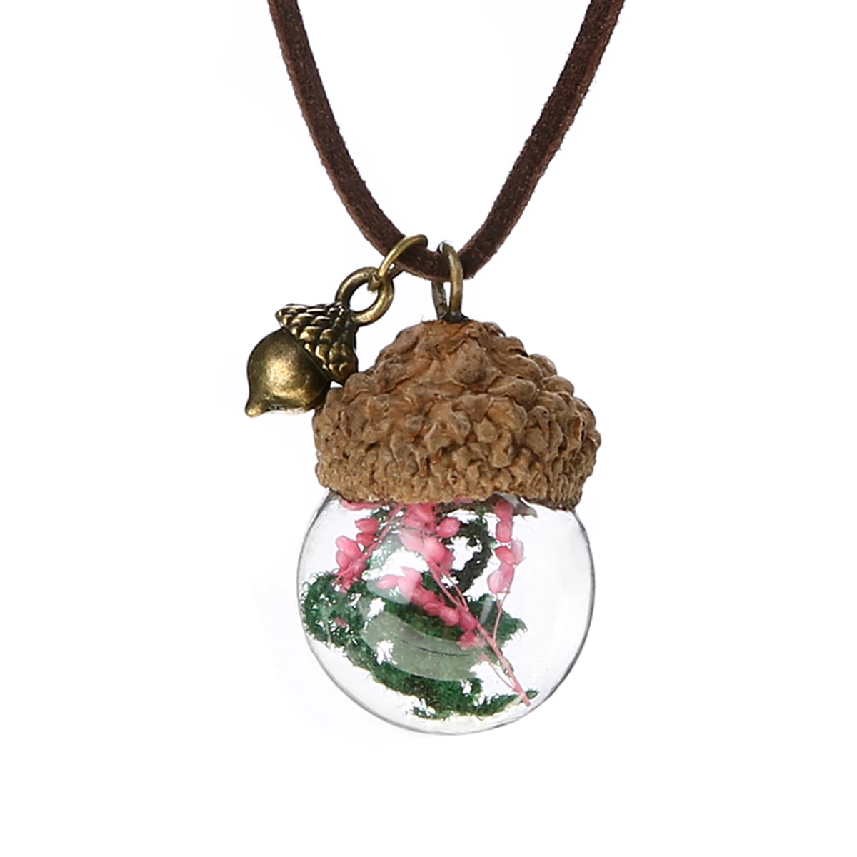 Fashion Crystal Glass Ball Acorn Necklace Shellhard Pinecone Dandelion Flower Pendant Necklace Vintage Jewelry Femme Bijoux