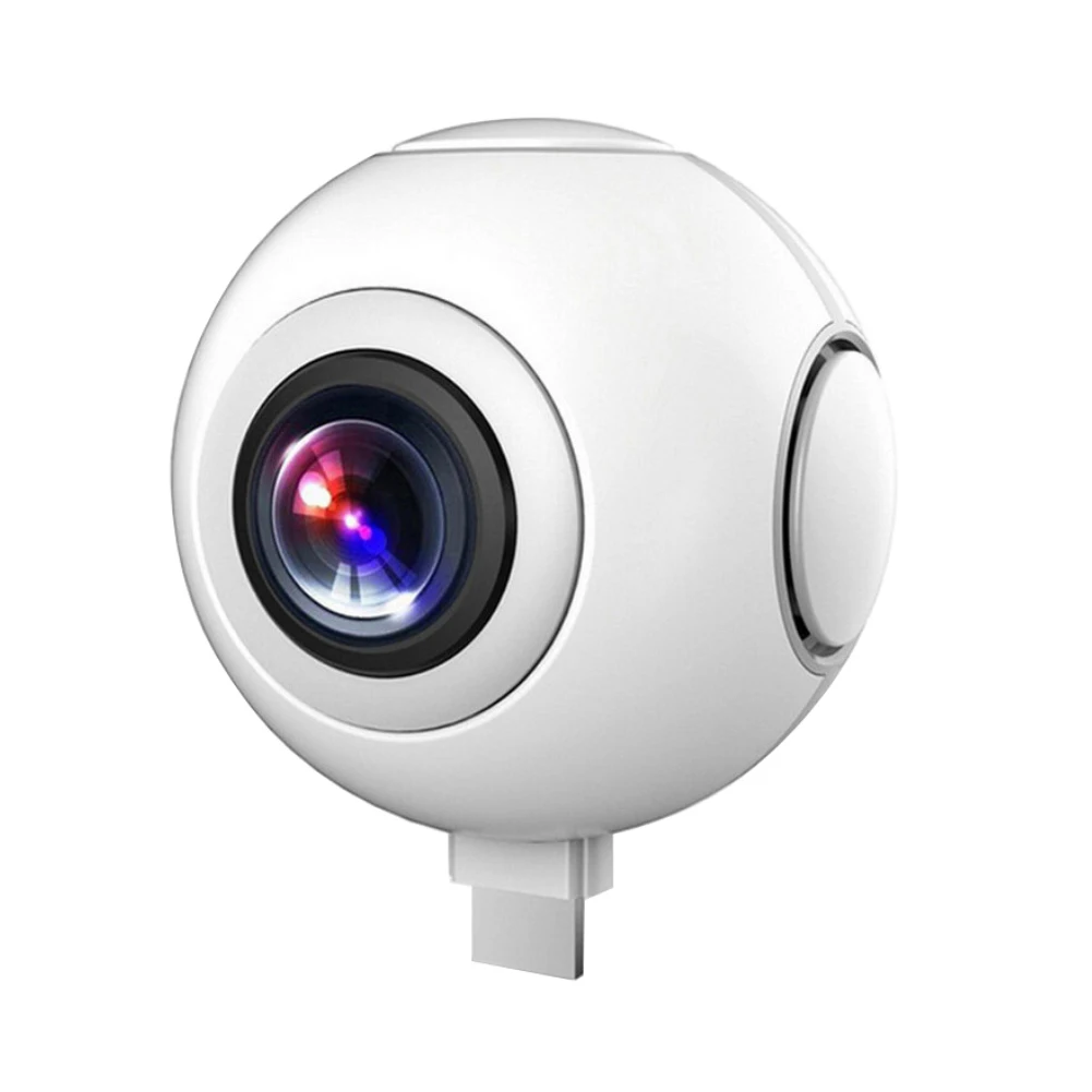 Мини HD панорамная камера 360 широкоугольный объектив рыбий глаз VR видеокамера для смартфонов type-c USB Спорт и экшн-камера PK xiaomi - Цветной: Белый