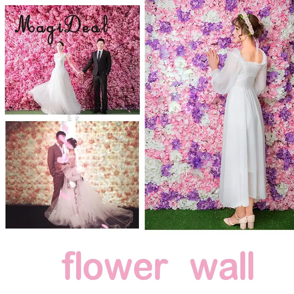 Romantic Artificial Flower Wall Panels Wedding Venue Roses Hydrangea Floral Decor Type A 5 Colors Choice	