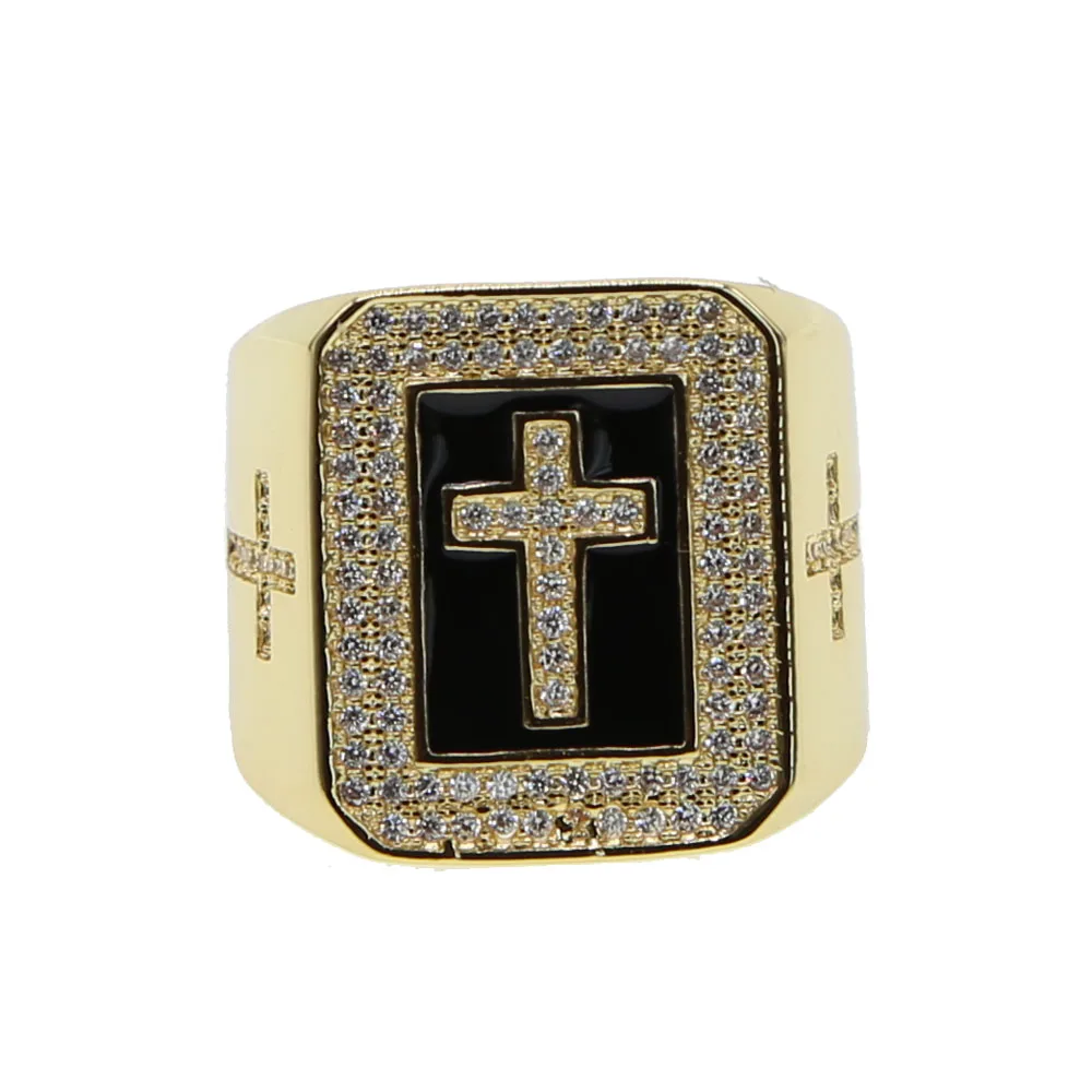 gold color men boy cool ring micro pave cubic zirconia top quality hip hop bling Gold filled