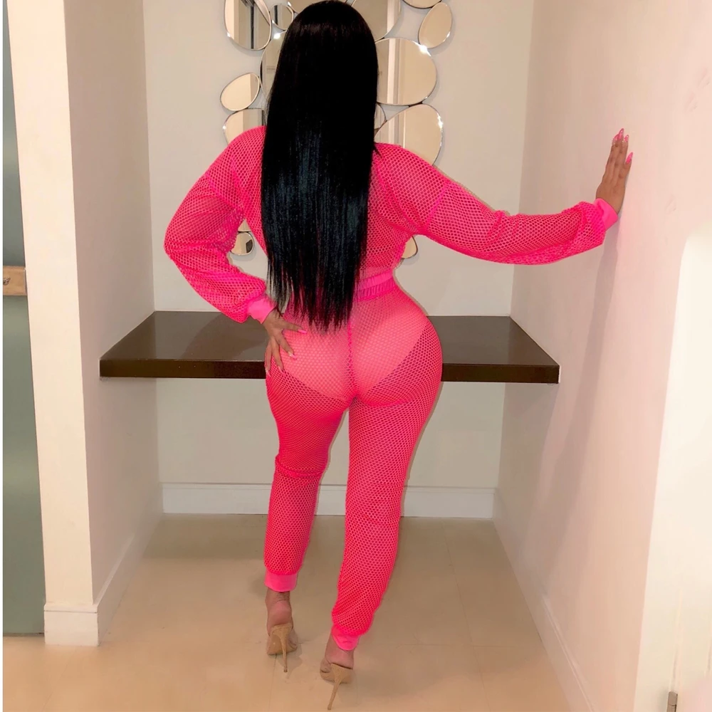 Two Pieses Set Women Jumpsuits Long Sleeve Sexy See Through Mesh Slim High Waist Hollow Out Fishnet Night Club Party Romper Two Pieses Set Women Jumpsuits Long Sleeve Sexy See Through Mesh Slim High Waist Hollow Out Fishnet Night Club Party Romper