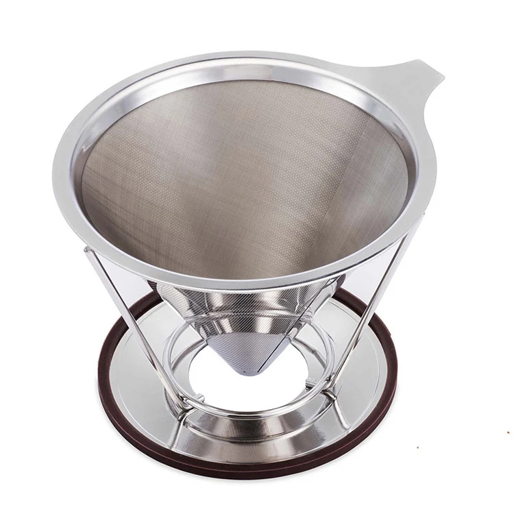 Многоразовый фильтр для кофе из нержавеющей стали, двухслойная сетка для кофе, фильтр-корзина с подставкой, кофейные инструменты