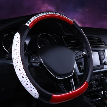 

KKYSYELVA D Shape Steering-Wheel Black Auto Car Steering Wheel Cover Leather 38CM wheel cover Interior accessories