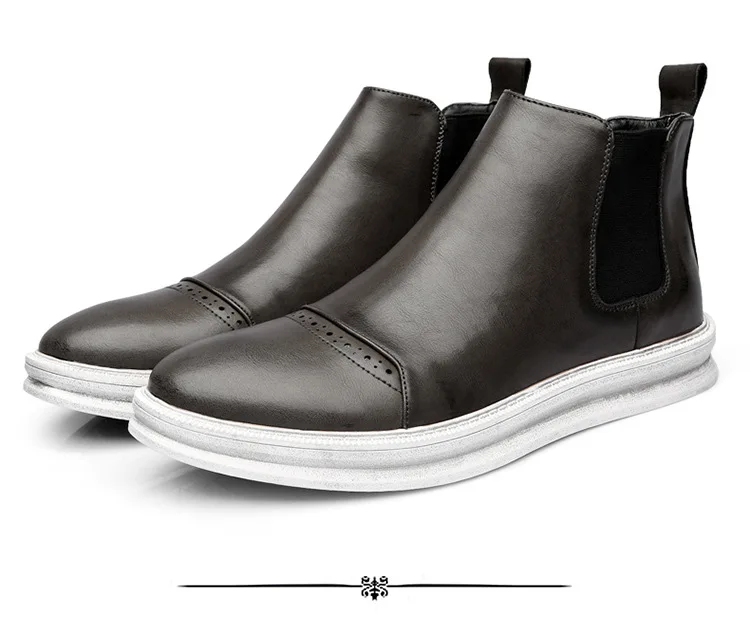 Новый Для мужчин ботинки челси из натуральной кожи обувь круглый носок Одежда высшего качества скольжения на Швейные ботильоны мужские