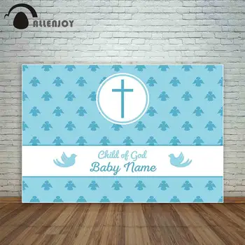 

Allenjoy baptism cross blue angles communion children custom god bless photo background fotografia backdrops photocall camera