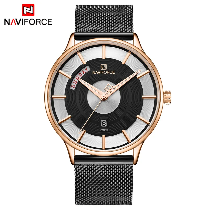 NAVIFORCE Топ люксовый бренд часы мужские модные стальные сетчатые Кварцевые спортивные часы мужские повседневные деловые наручные часы Relogio Masculino - Цвет: Rose Gold Black