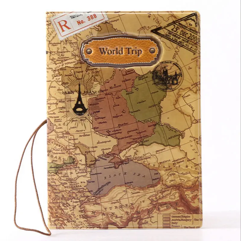 14*9.6cm New World Trip Map Travel Passport Covers for Men , PVC