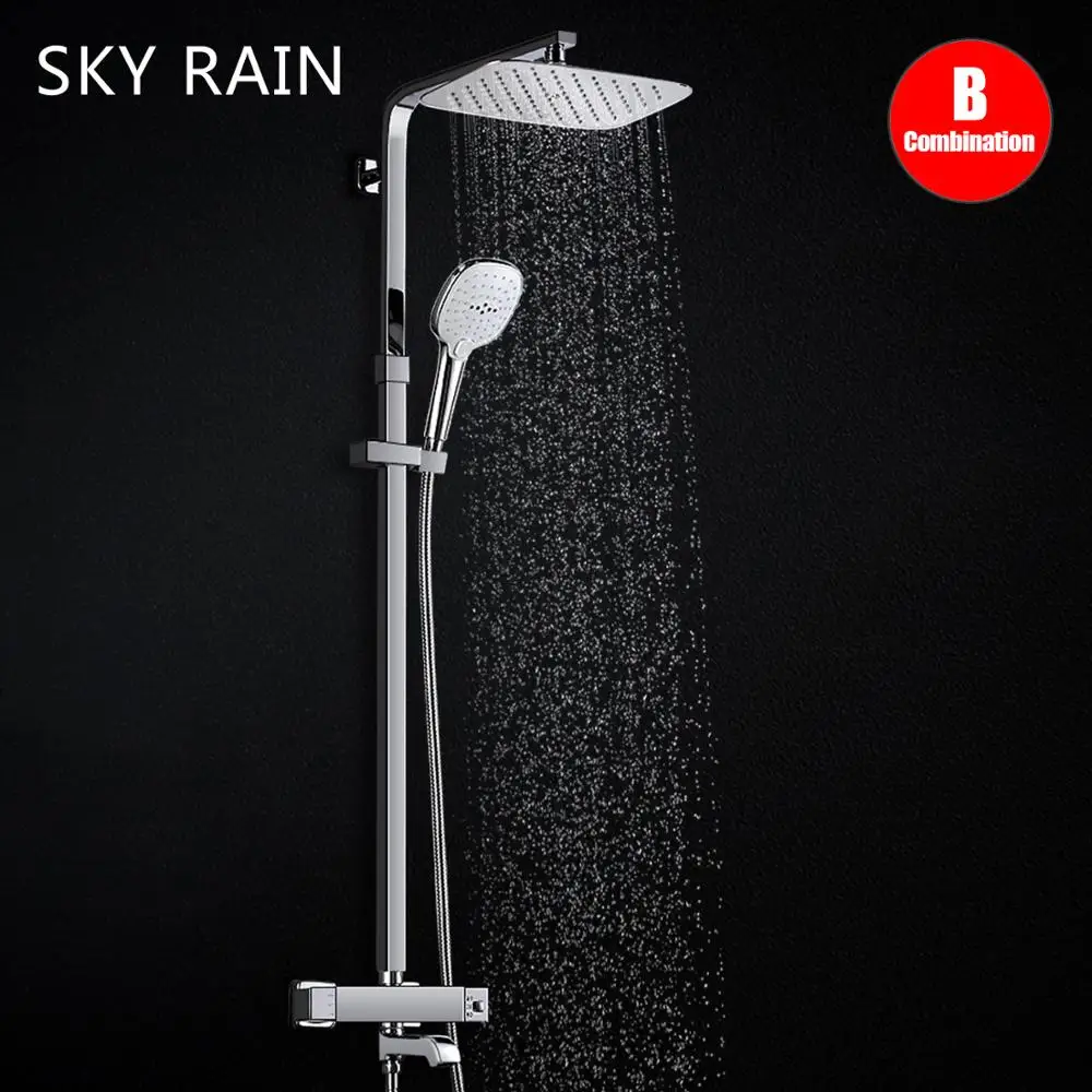 SKY RAIN Wall Mounted Brass Air Injection Thermostatic Rainfall Shower System with Handheld Shower Head Set SKY RAIN Wall Mounted Brass Air Injection Thermostatic Rainfall Shower System with Handheld Shower Head Set