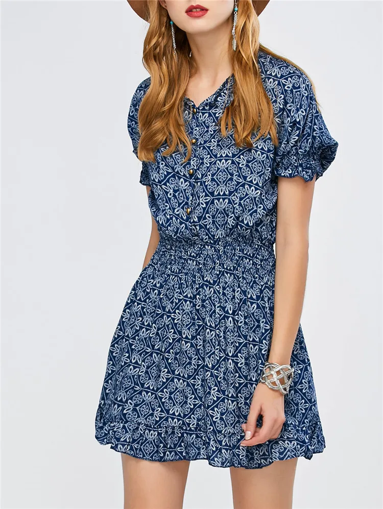 

YYFS 2019 New Floral Print Dress Summer Lady Sexy Deep V-Neck Flower Print Dresses Summer Boho Women Mini A-line Dress Quality