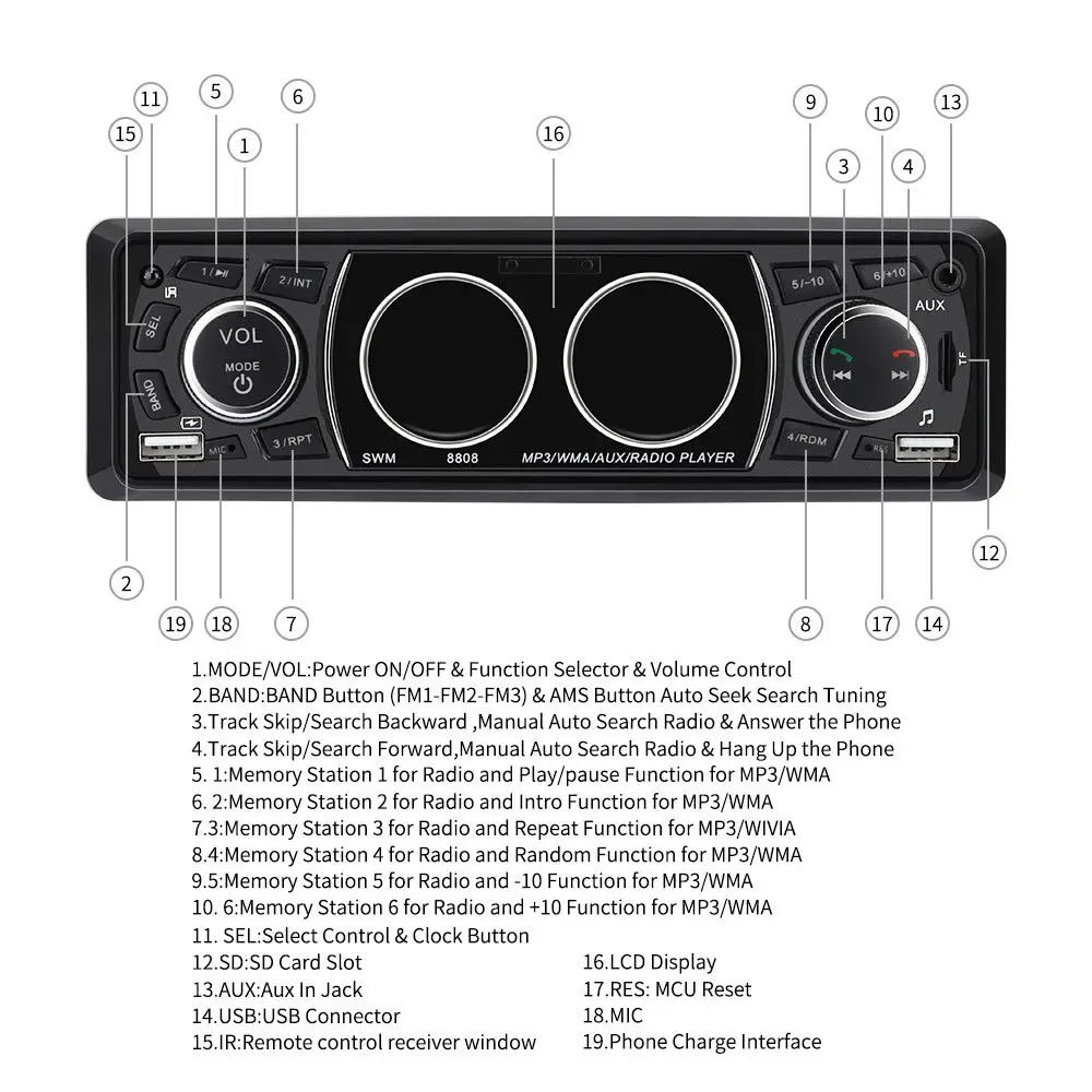 Мультимедиа Автомагнитола MP3 1 Din радио плеер Стерео Авторадио Bluetooth для FM/AUX дистанционное управление громкой связи