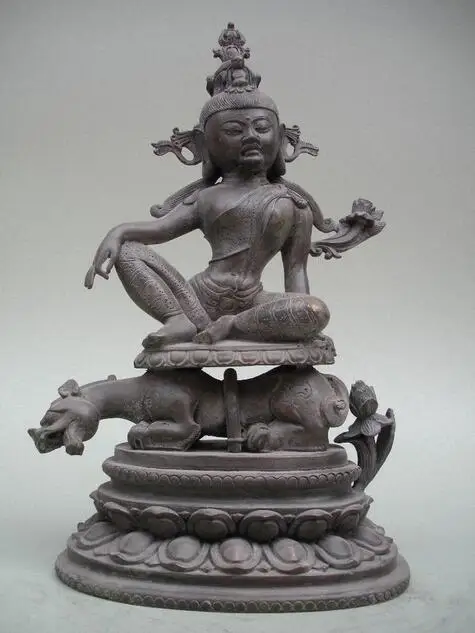 

Tibet Folk Fane Pure Bronze Samantabhadra sit Dragon Dinosaur Kwan Yin Statue