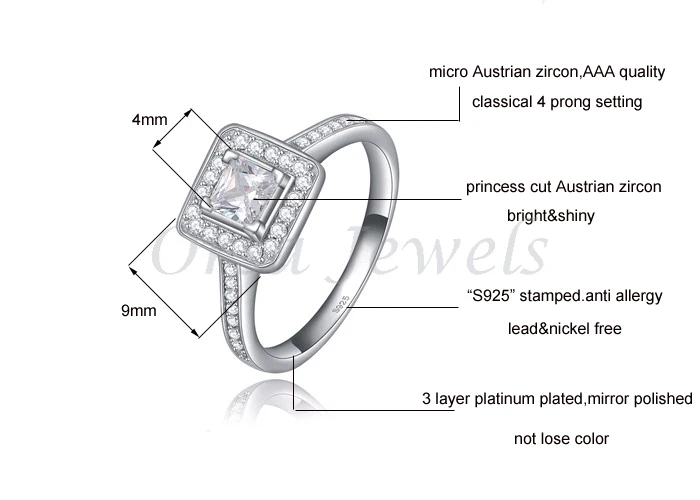 ORSA JEWELS Luxury Princess Cut 0.5ct CZ Engagement Ring Fashion Jewelry Silver Color Wedding Bands Rings For Women OR41