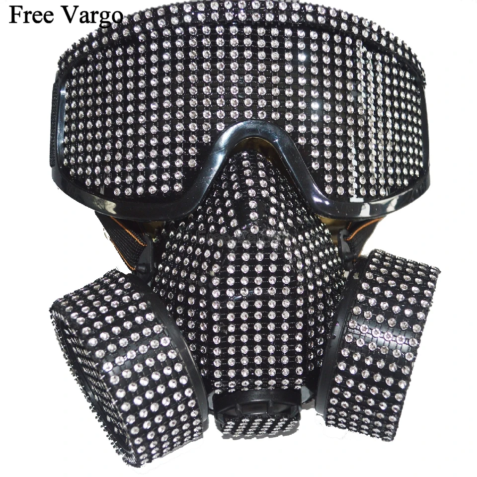 Голографическая рейв Хэллоуин стримпанк сжигатель человек Стразы Костюм кибер Гота Маскарад противогаз очки Косплей наряд