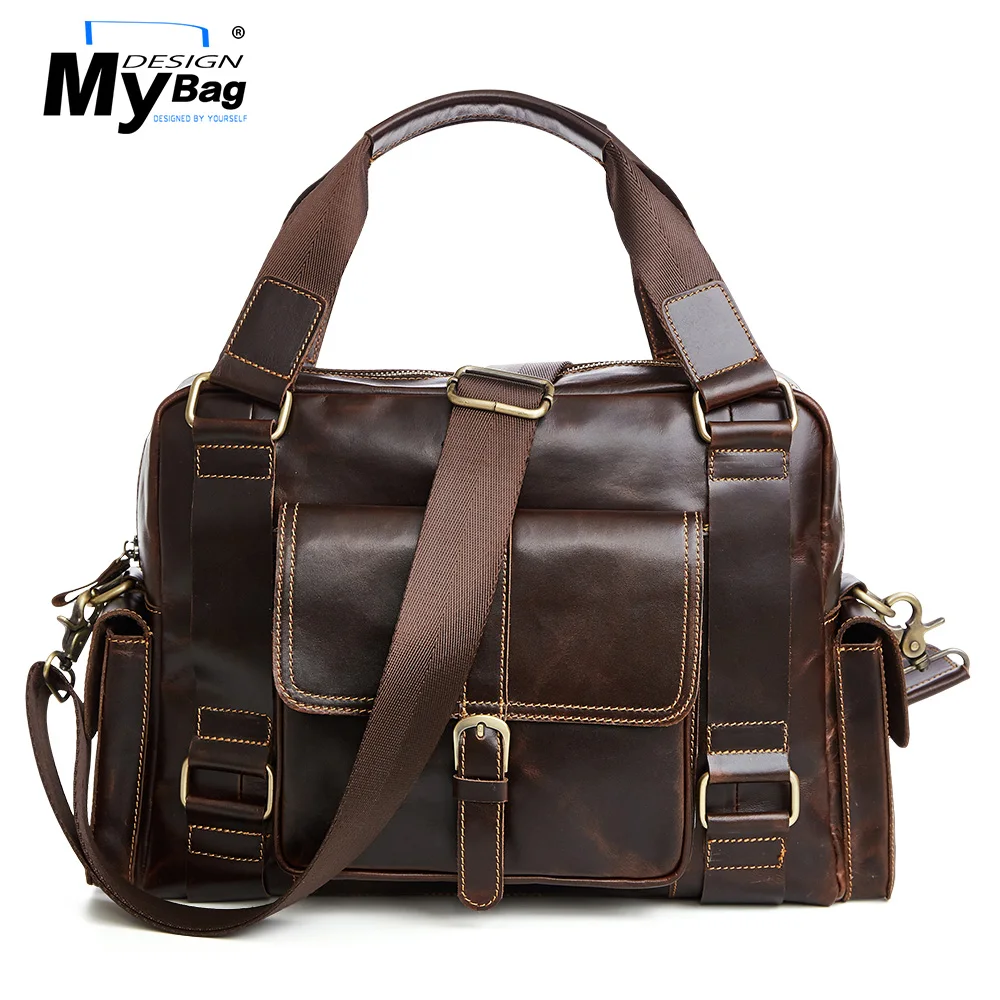 

DESIGN MYBAG Men's Real Leather Briefcase Bag For Male Crossbody Bags 14" Laptop Business Bag Oil Wax Leather Tote Shoulder Bag