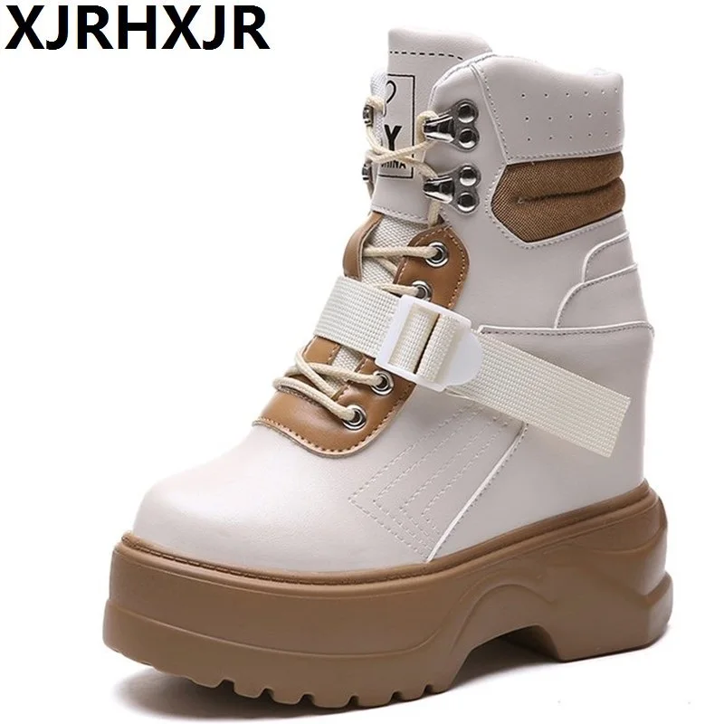 

Hot Sale Autumn Platform Ankle Boots Women Lace Up Thick Soles 11CM Heel Casual Boots Ladies Outdoor Winter Walking Sneakers
