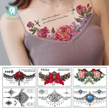 

MB Waist Jewel Tattoo Wreath Flowers Fake Tatoo Chest Taty Diamond Waterproof Temporary Tattoo Sticker For Women Back Arm