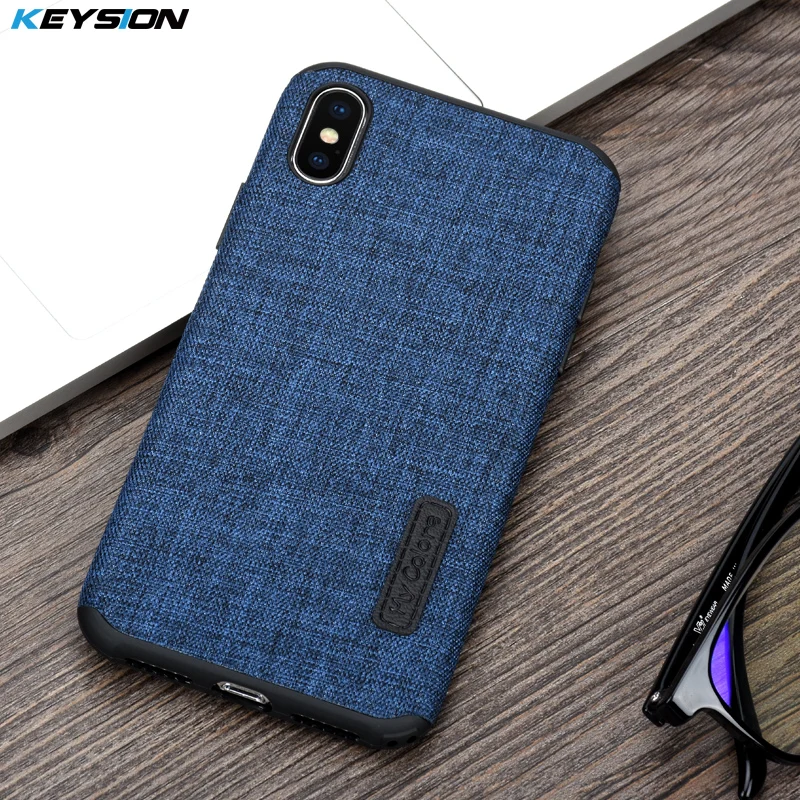 

KEYSION Case for iPhone X Fashion Linen Cloth and TPU Silicone soft Anti-knock Cover for iPhoneX for iPhone 10 Lanyard shell
