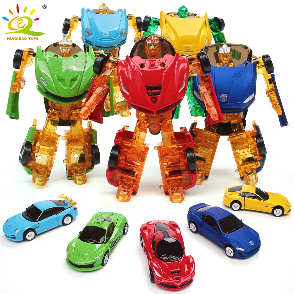 

HUIQIBAO TOYS 8cm Mini racing Sports Car Metal Transformation Deformation Robot Action toy Figures Educational Toys for Children