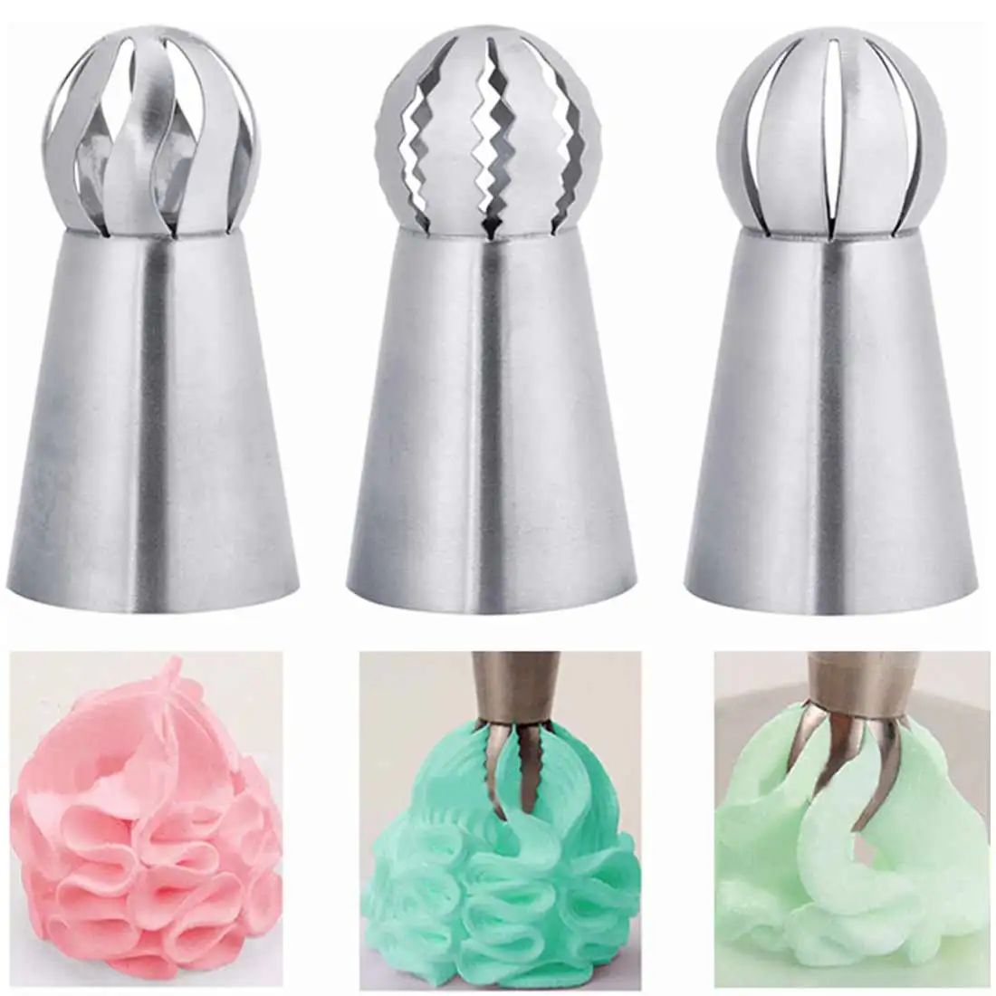 

3pcs Metal Cake Cream Decoration Tips Stainless Steel Piping Icing Nozzles Cake Fondant Decor Tip Nozzle Cake Baking Tools